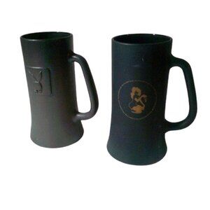 The Playboy Club Black Stein Mugs Lot of 2 Black Matte 16 0z Glass Beer Mugs